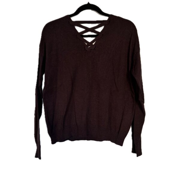 😊Lilla P Criss-Cross Sweater Cabernet V-neck/back Lightweight Long Sleeve iz M - Picture 7 of 11